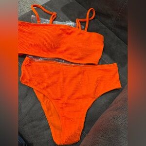Bright Orange Textured Bikini Set